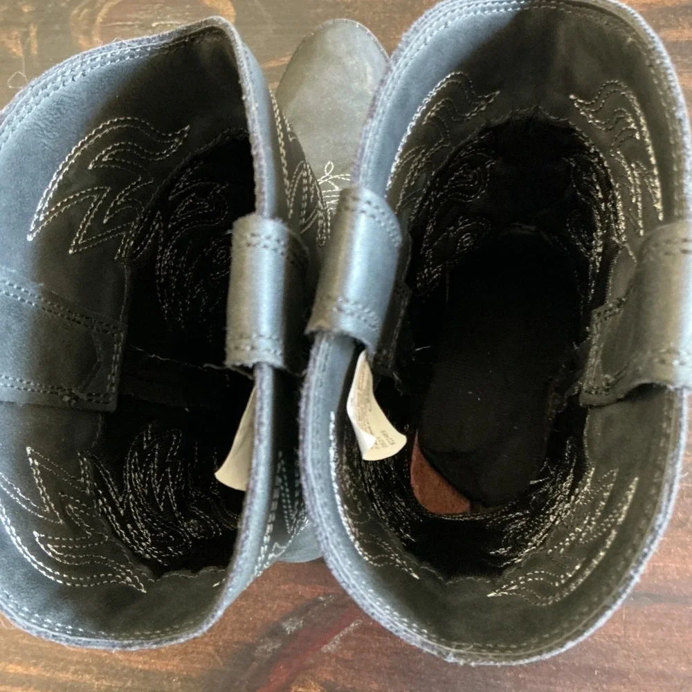 Deer Stags Ranch Kids Black Western Cowboy Boots Size 4‎ Pull On Contrast Stitch
